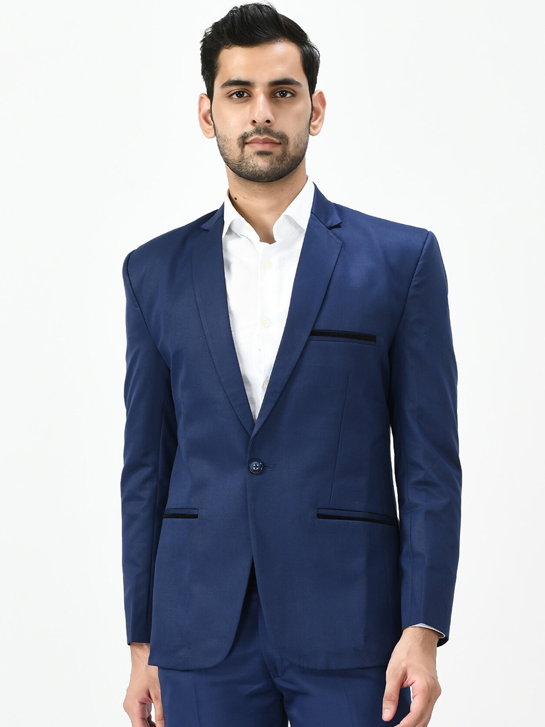 

TrulyFeb Men Blue Solid Slim-Fit Single Breasted Formal Blazer
