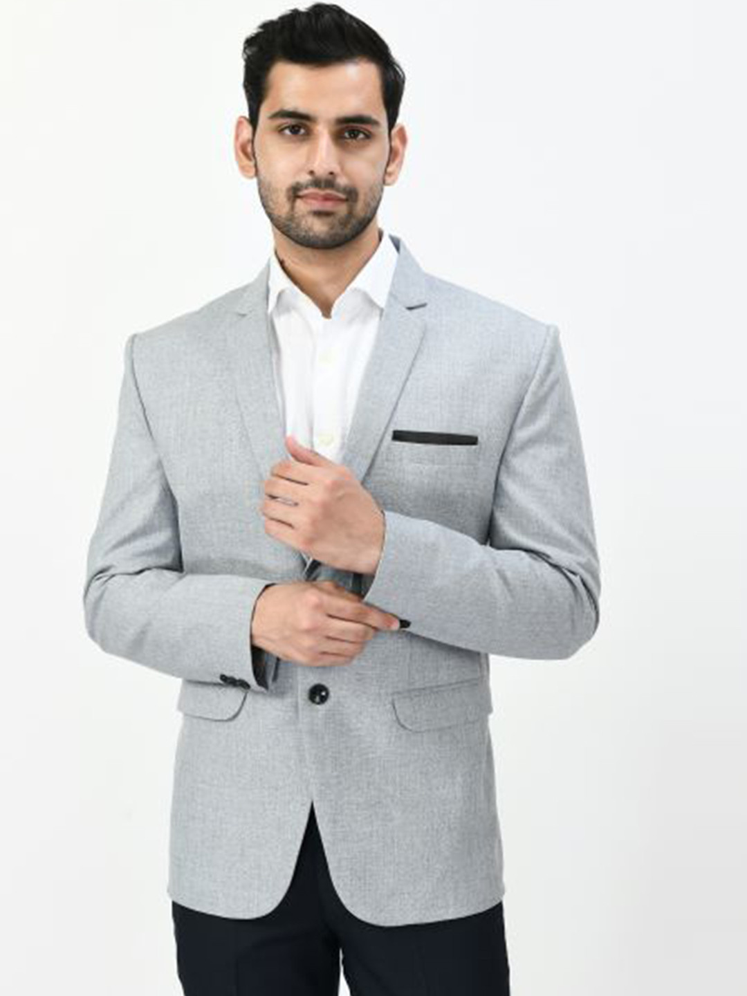 

TrulyFeb Men Grey Solid Single-Breasted Slim-Fit Formal Blazer