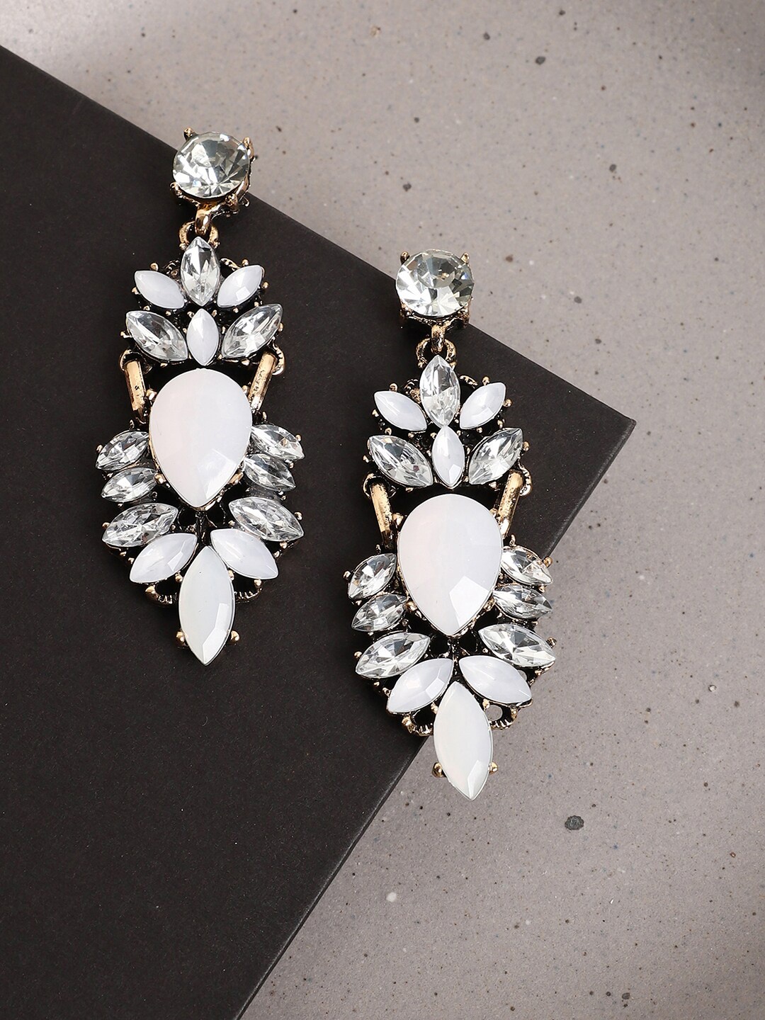 

SOHI White & Gold-Plated Contemporary Drop Earrings