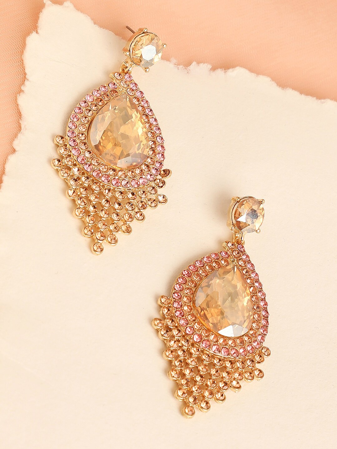 

SOHI Gold-Plated & Peach Contemporary Drop Earrings