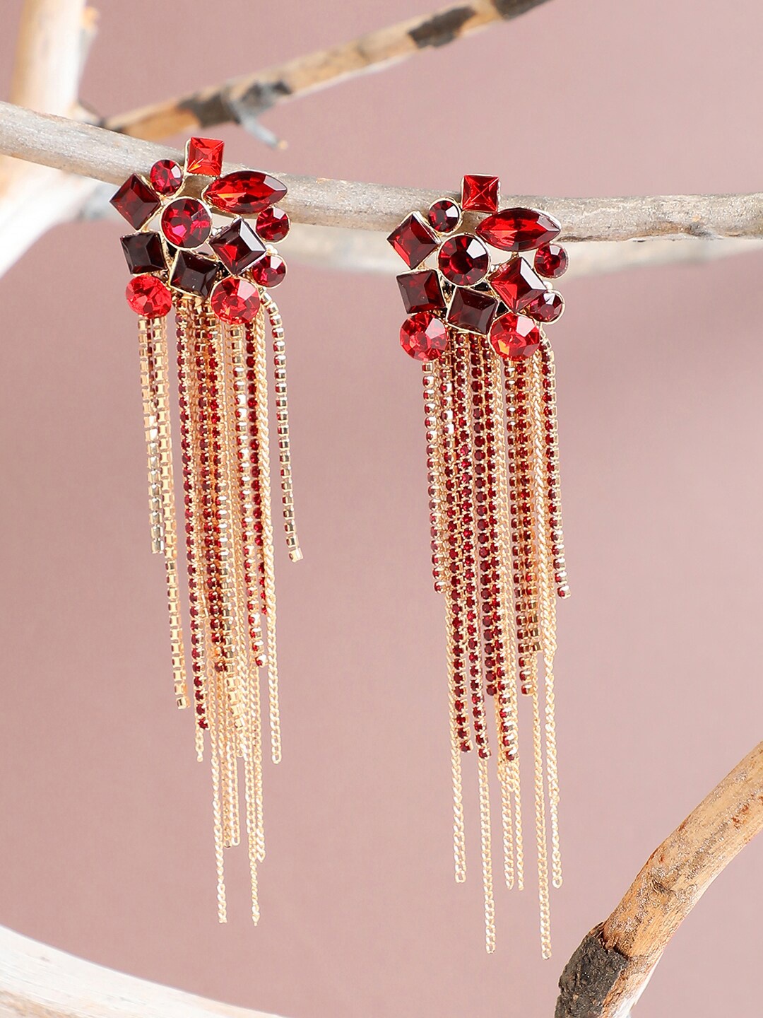 

SOHI Gold-Plated & Red Long Dangler Earrings