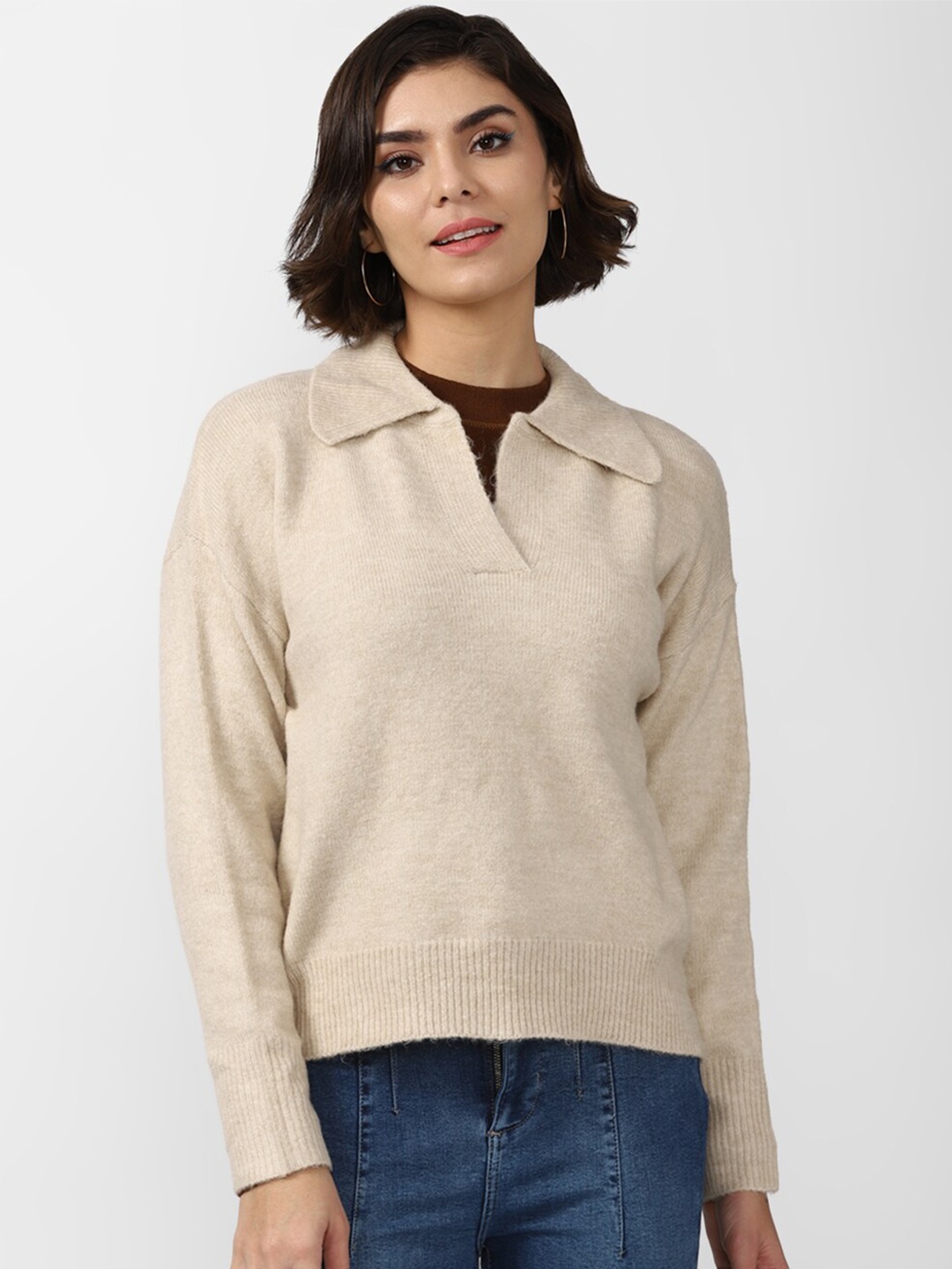 

FOREVER 21 Women Beige Brushed Pullover