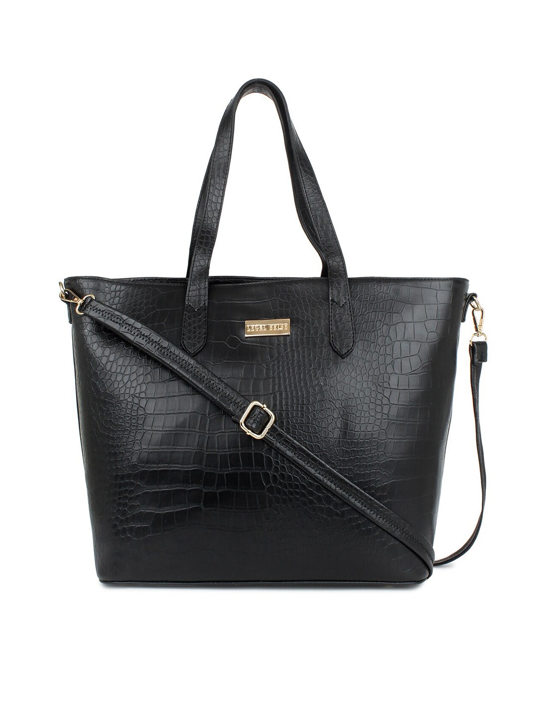 

LEGAL BRIBE Women Black Animal Textured PU Structured Shoulder Bag with Applique