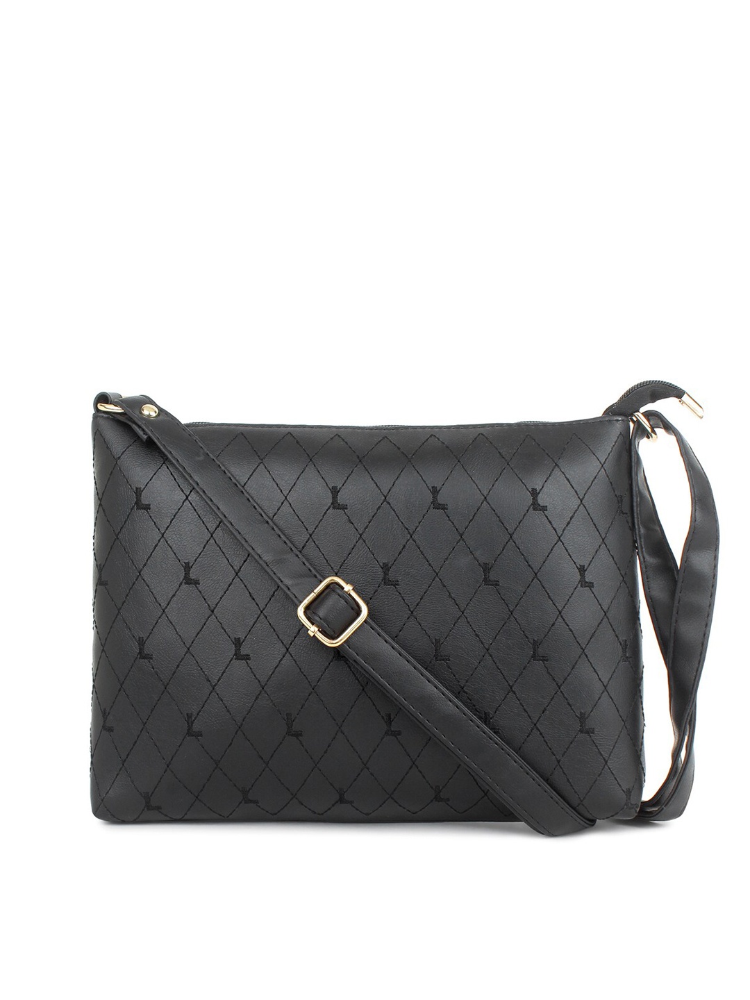 

LEGAL BRIBE Women Black Geometric PU Structured Sling Bag with Quilted