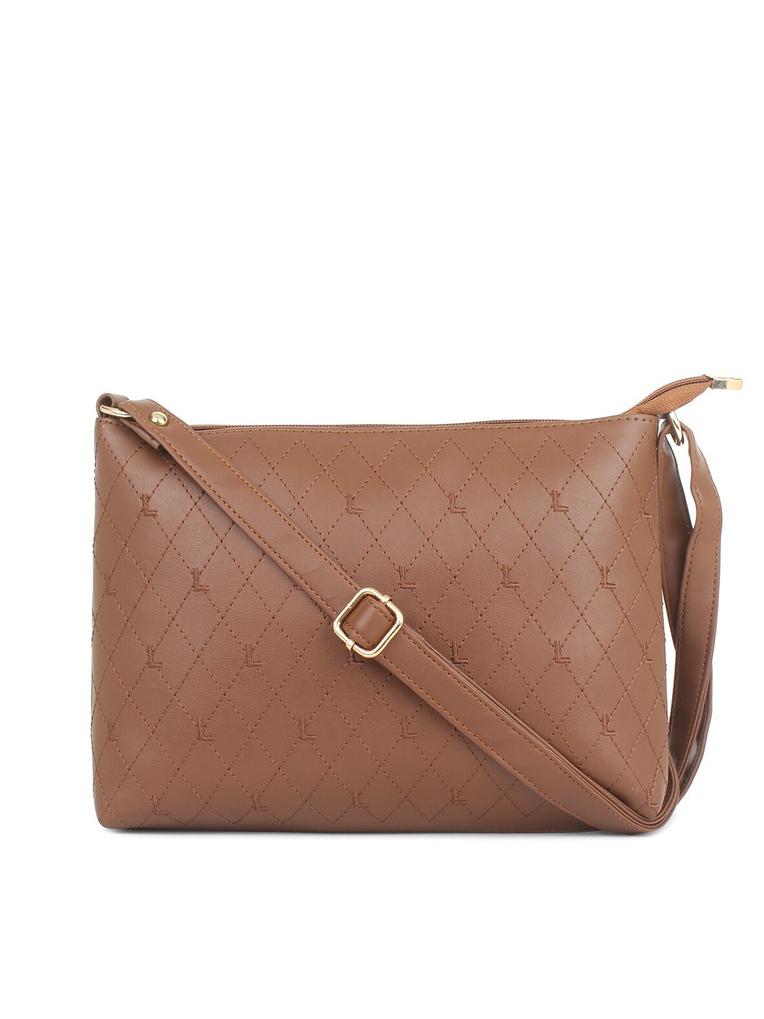 

LEGAL BRIBE Women Tan Geometric Textured PU Structured Sling Bag with Quilted