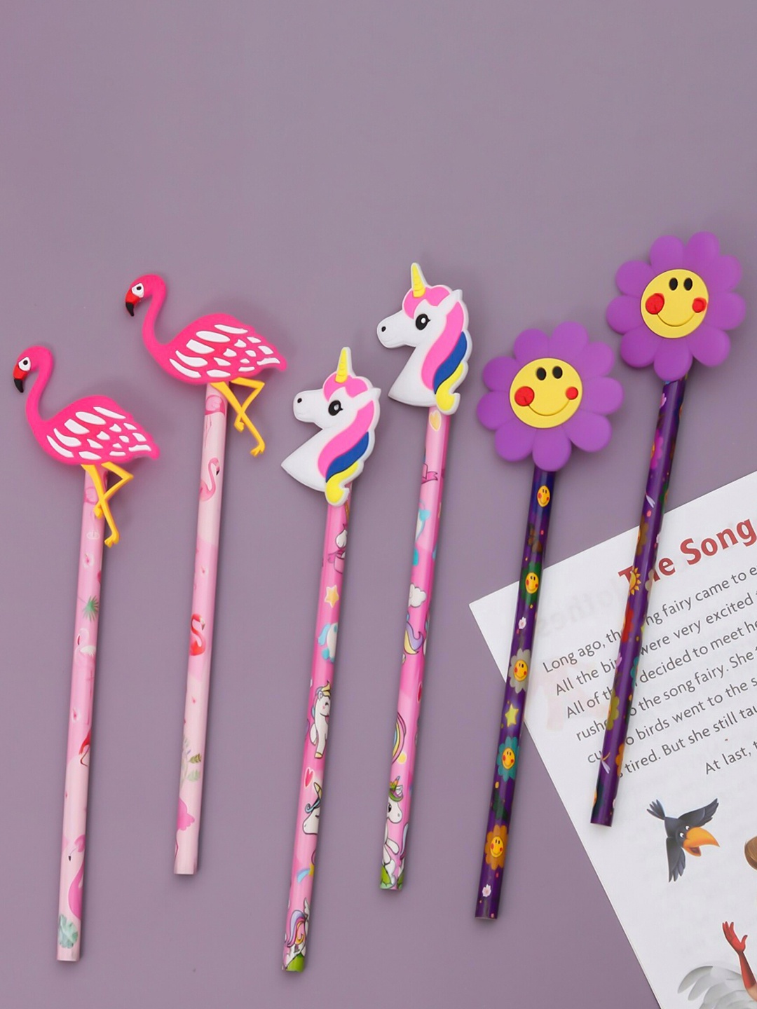 

Yellow Bee Kids Set Of 6 Flamingo & Unicorn Printed Pencil, Pink