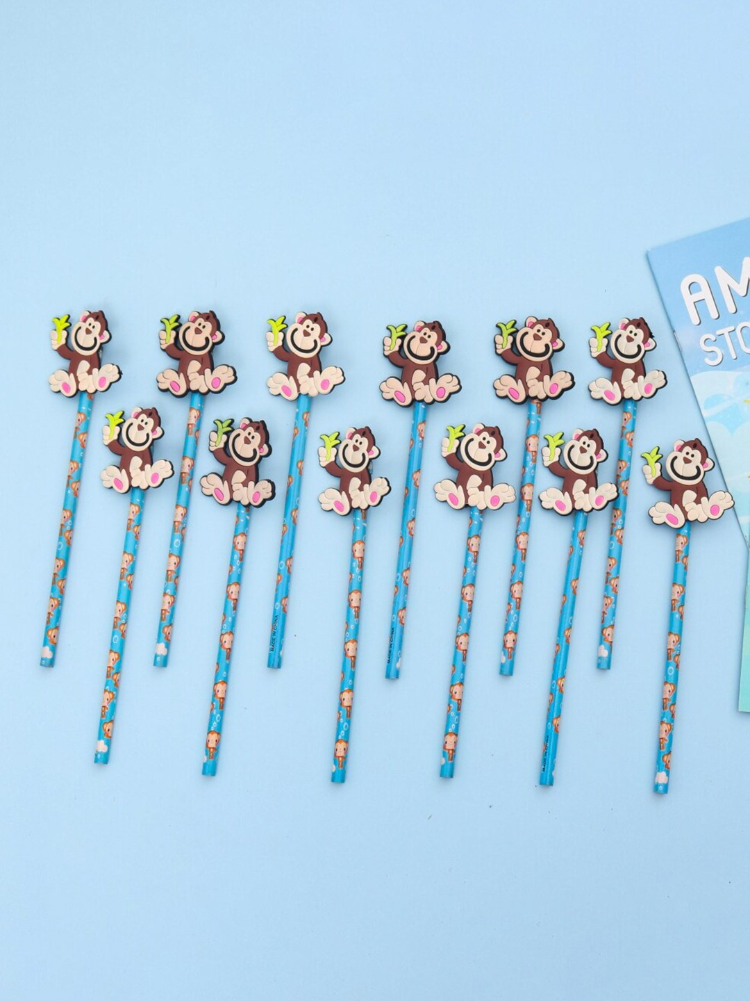 

Yellow Bee Kids Set Of 12 Moneky Motifs Printed Pencils, Multi