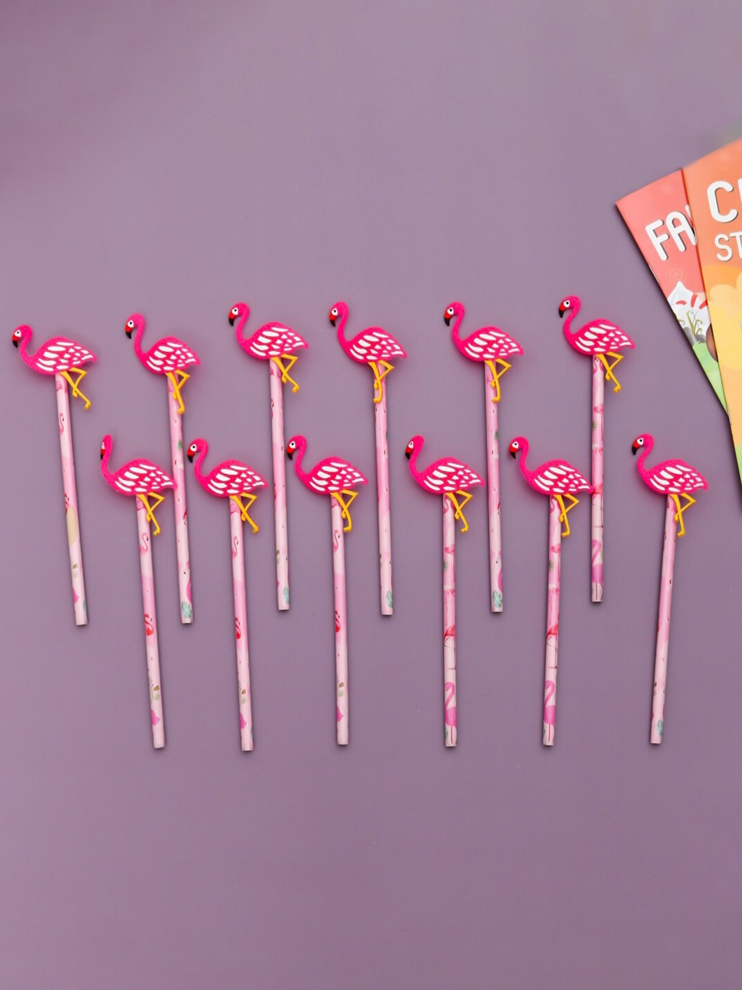 

Yellow Bee Kids Set Of 12 Flamingo Motifs Printed Pencils, Multi