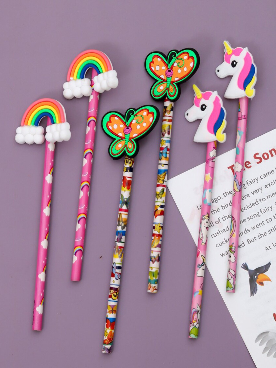 

Yellow Bee Kids Set of 6 Printed Pencils, Pink
