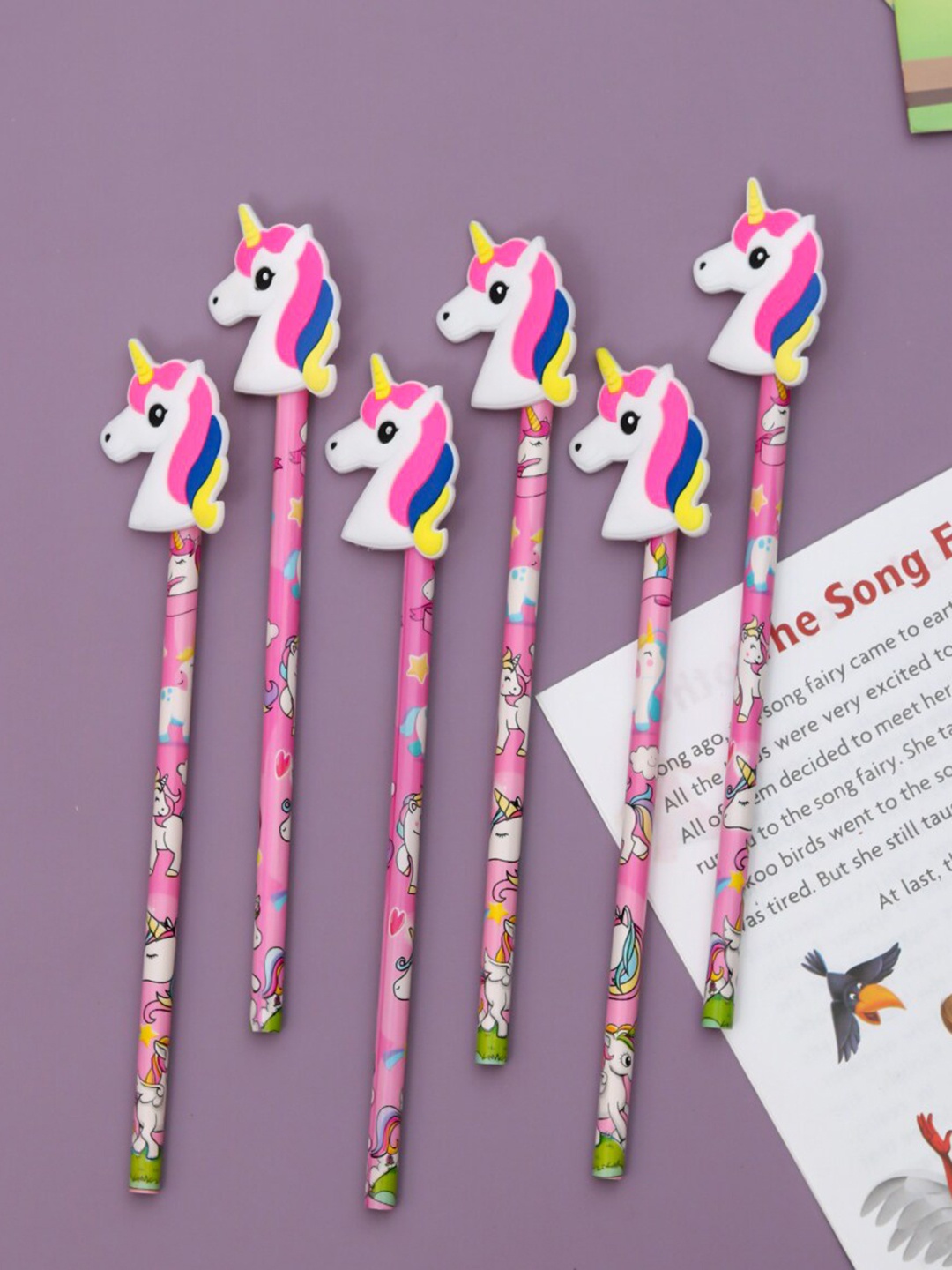 

Yellow Bee Kids Set Of 6 Unicorn Motifs Printed Pencil, Pink