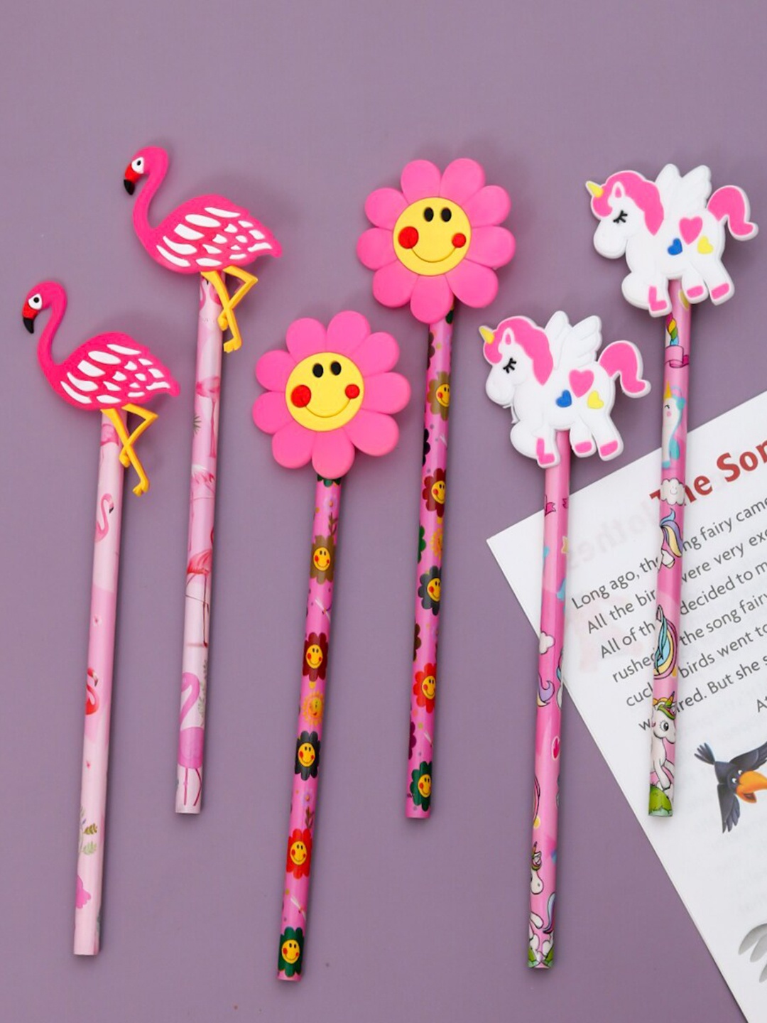 

Yellow Bee Kids Pack Of 6 Pink Motifs Printed Pencil