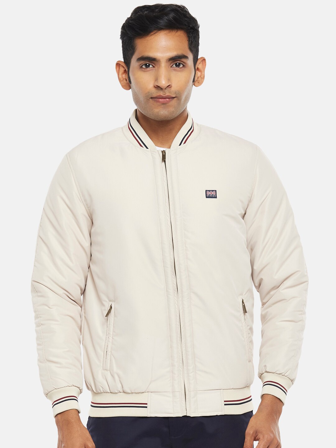 

BYFORD by Pantaloons Men Off White Solid Bomber Jacket