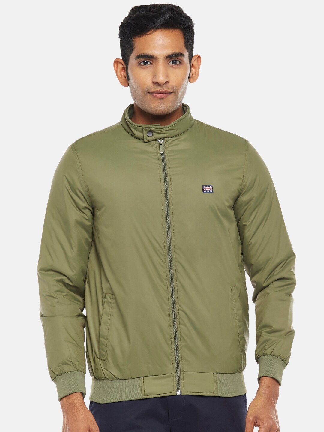 

BYFORD by Pantaloons Men Olive Green Solid Bomber Jacket