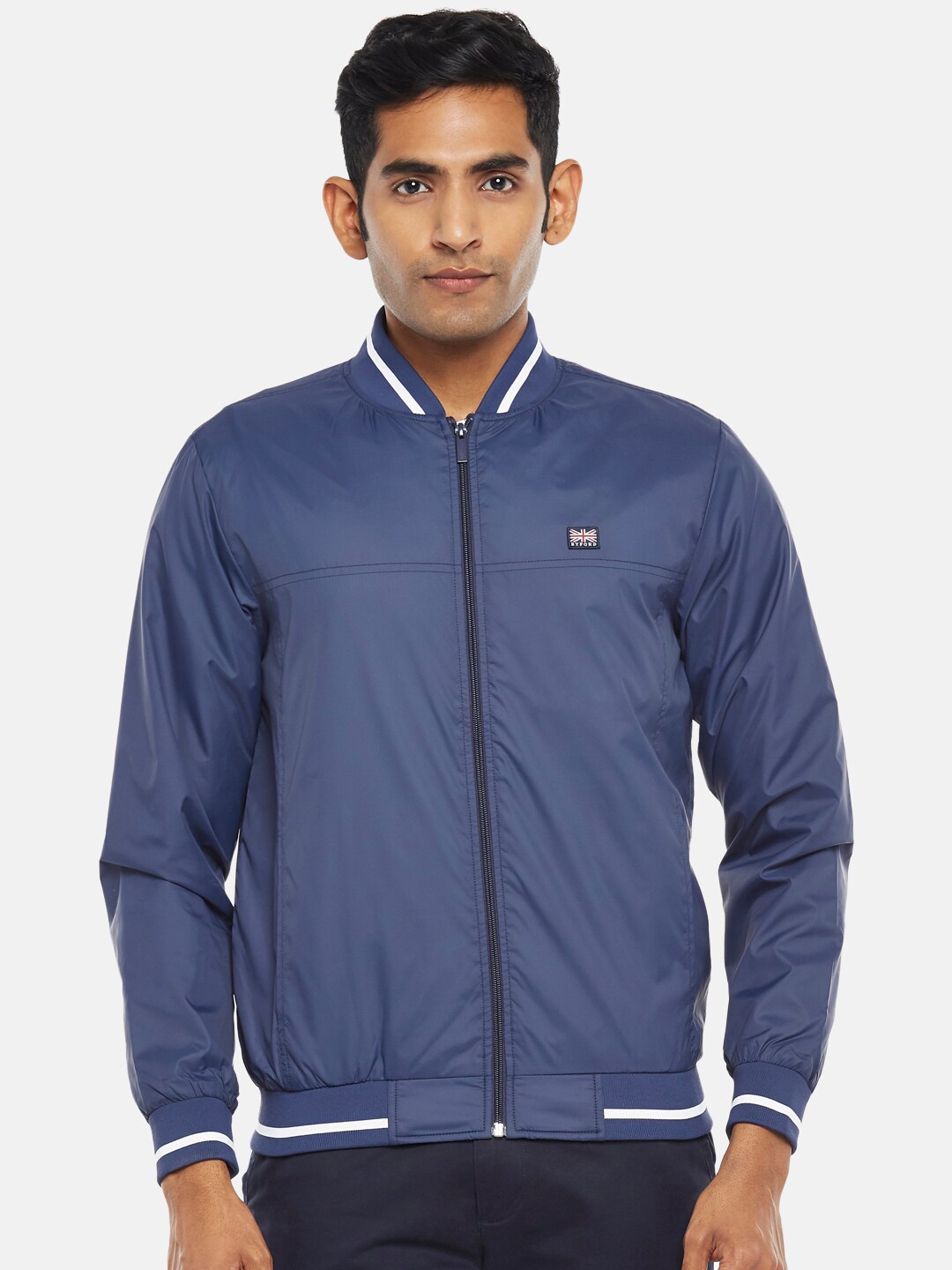 

BYFORD by Pantaloons Men Blue Solid Bomber Jacket