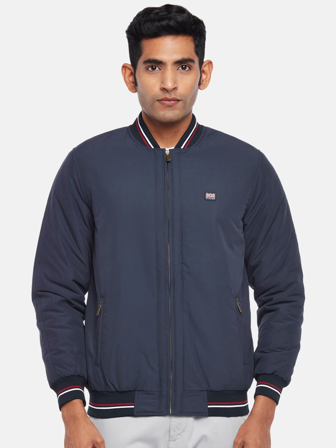 

BYFORD by Pantaloons Men Navy Blue Solid Bomber Jacket