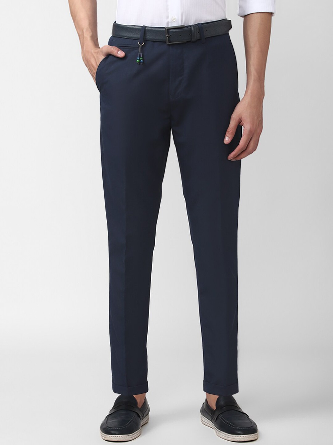 

Peter England Casuals Men Slim Fit Trousers, Navy blue