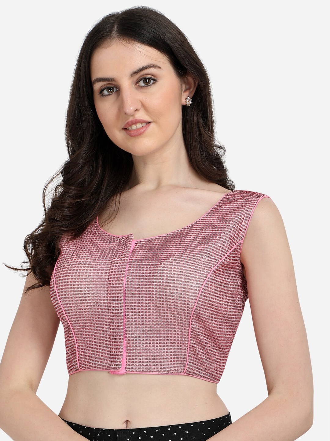 

Fab Viva Women Pink Woven-Design Silk Saree Blouse