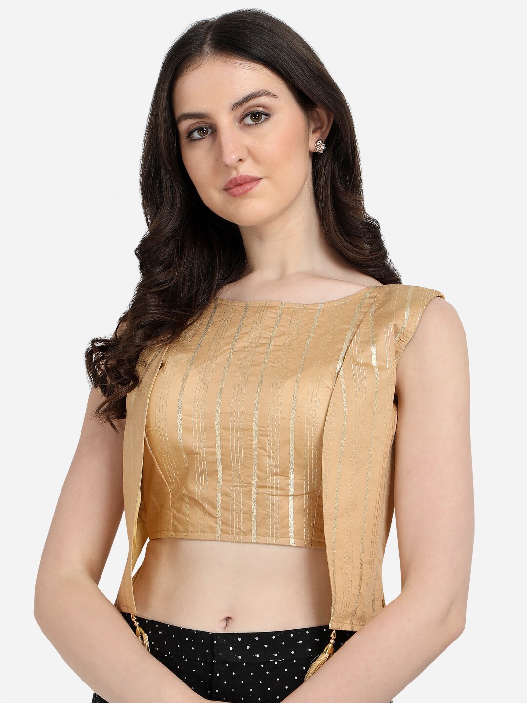 

Fab Viva Women Beige Printed Silk Saree Blouse