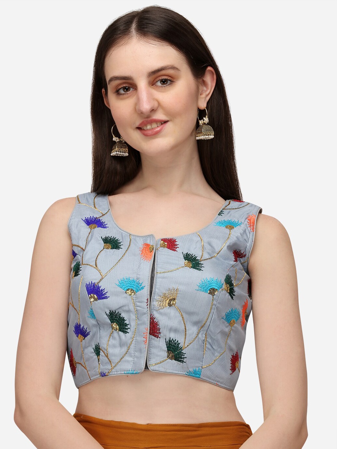 

Fab Viva Women Turquoise Blue Embroidered Saree Blouse