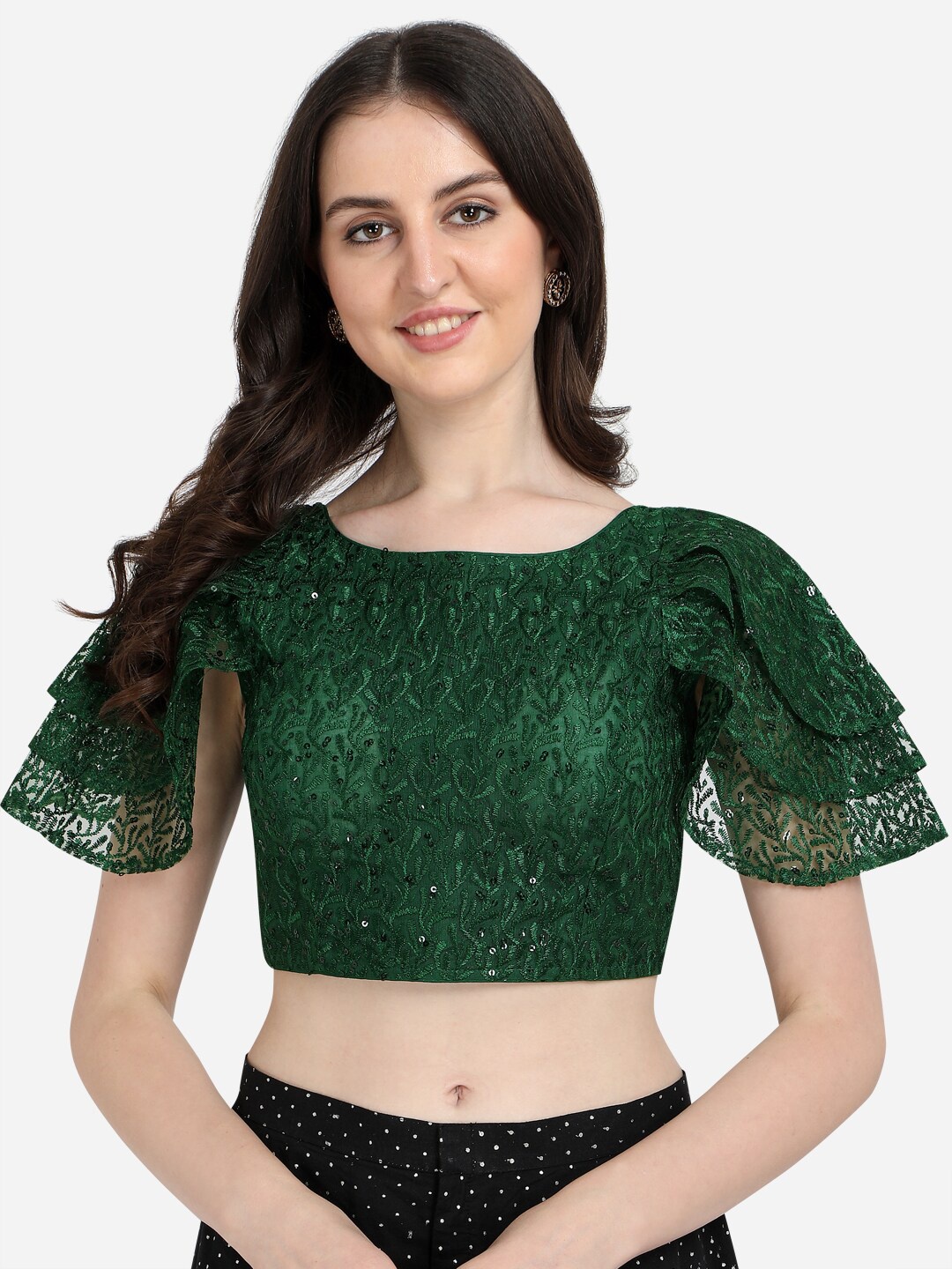 

Fab Viva Green Embroidered & Sequences Saree Blouse