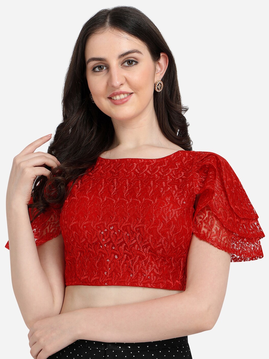 

Fab Viva Red Embroidered & Sequences Saree Blouse