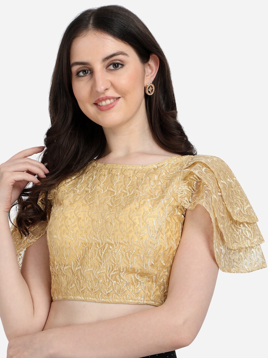 

Fab Viva Beige Embroidered & Sequences Saree Blouse