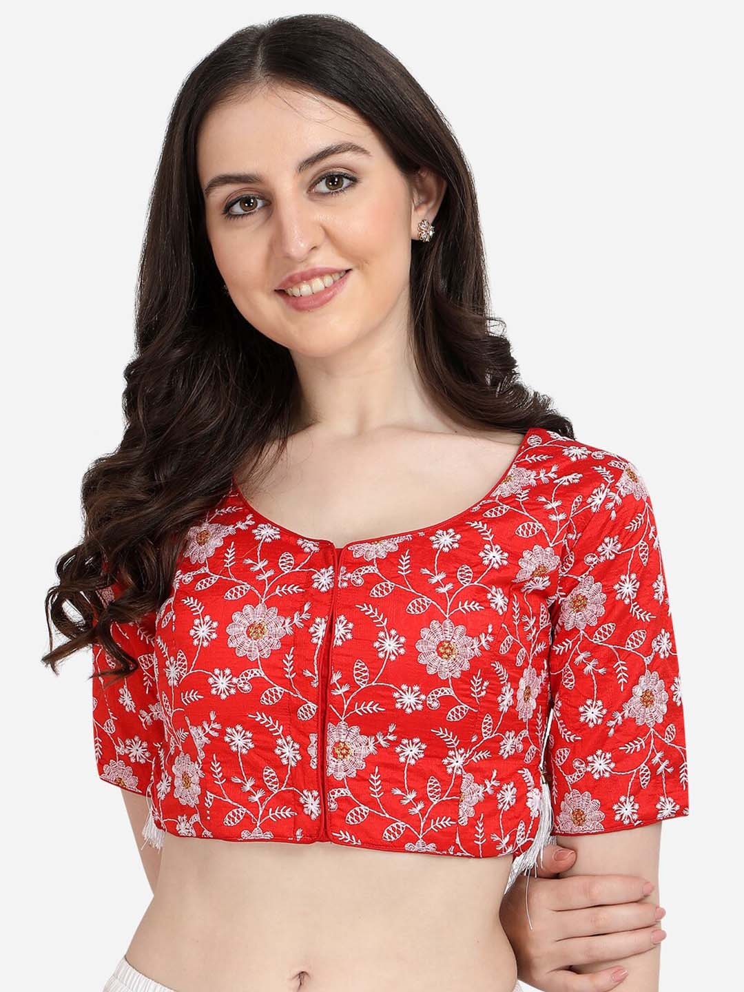 

Fab Viva Women Red Embroidered Silk Saree Blouse