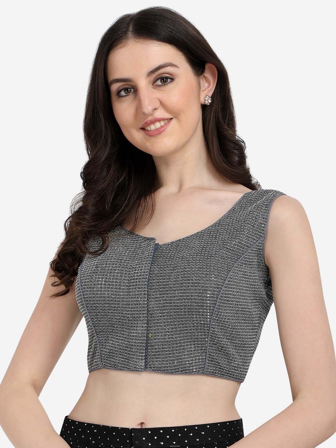 

Fab Viva Women Grey Embellished Silk Saree Blouse