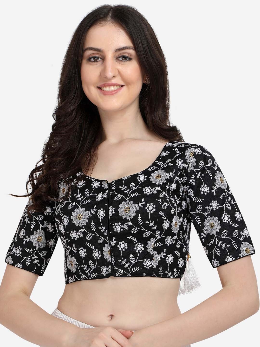 

Fab Viva Black Embroidered Silk Saree Blouse