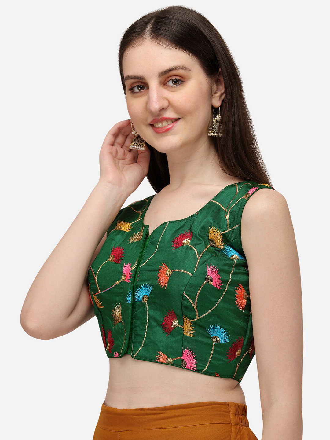 

Fab Viva Green Embroidered Satin Saree Blouse