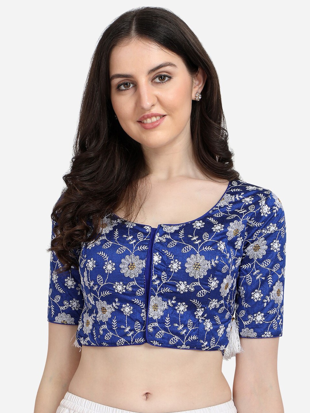 

Fab Viva Blue Embroidered Silk Saree Blouse