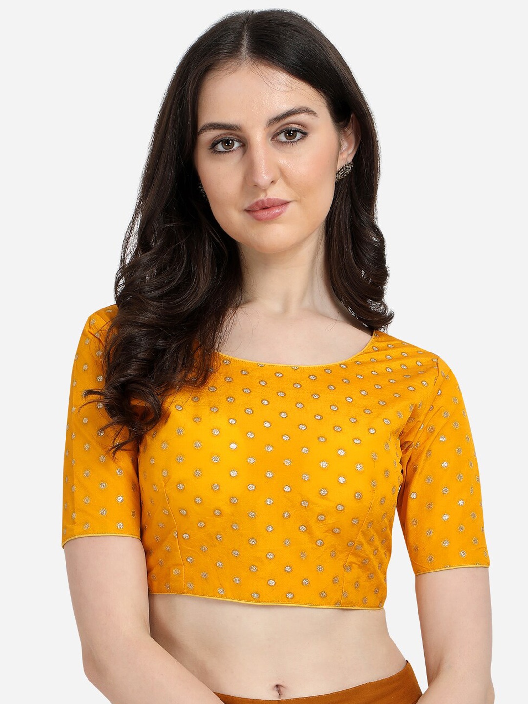 

Fab Viva Yellow Woven Design Jacquard Saree Blouse