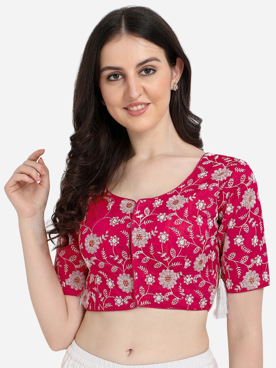 

Fab Viva Magenta Embroidered Silk Saree Blouse