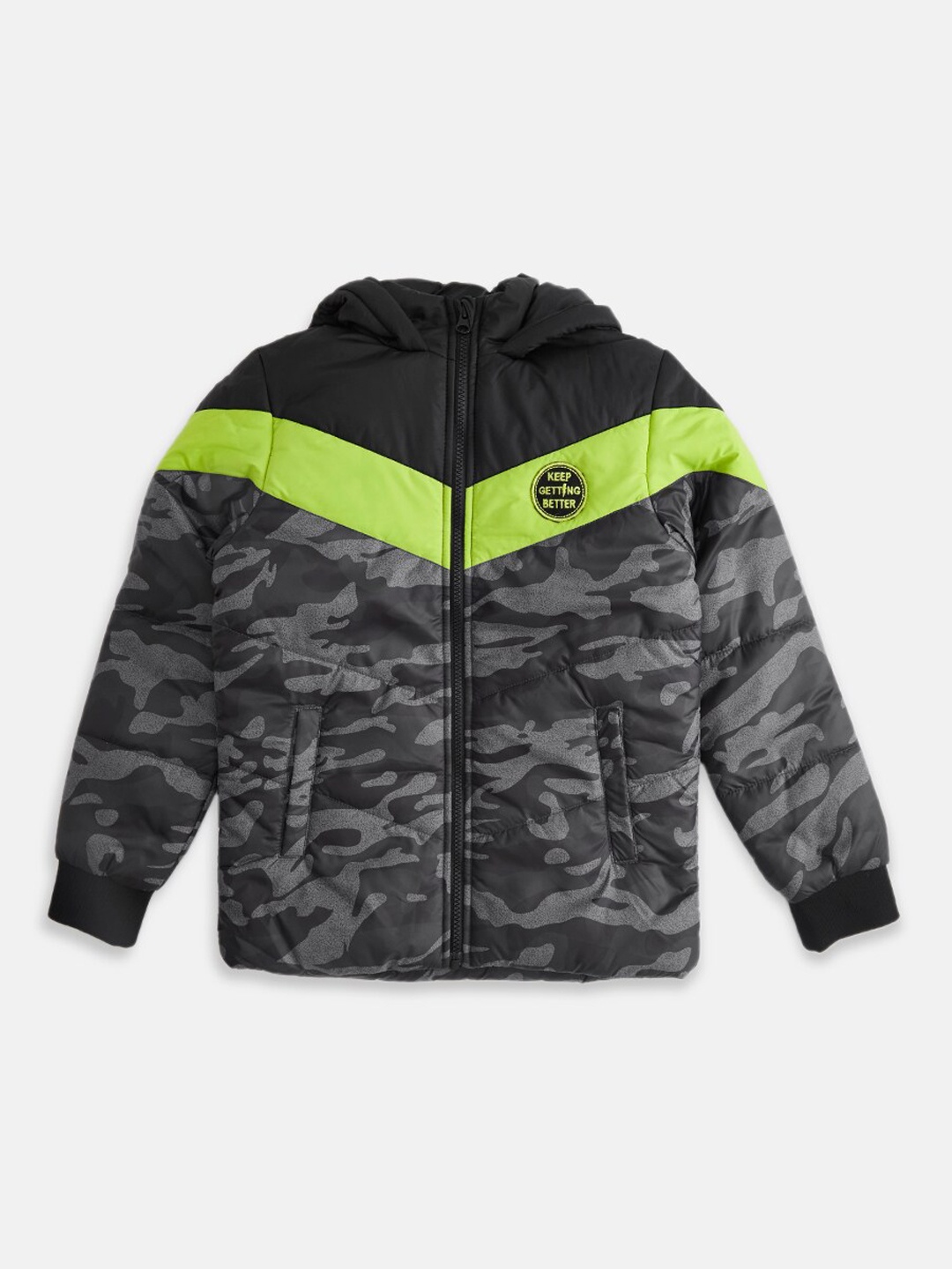 

Pantaloons Junior Boys Black Grey Camouflage Padded Jacket