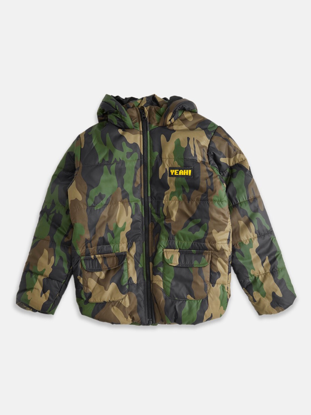 

Pantaloons Junior Boys Olive Green Beige Camouflage Padded Jacket