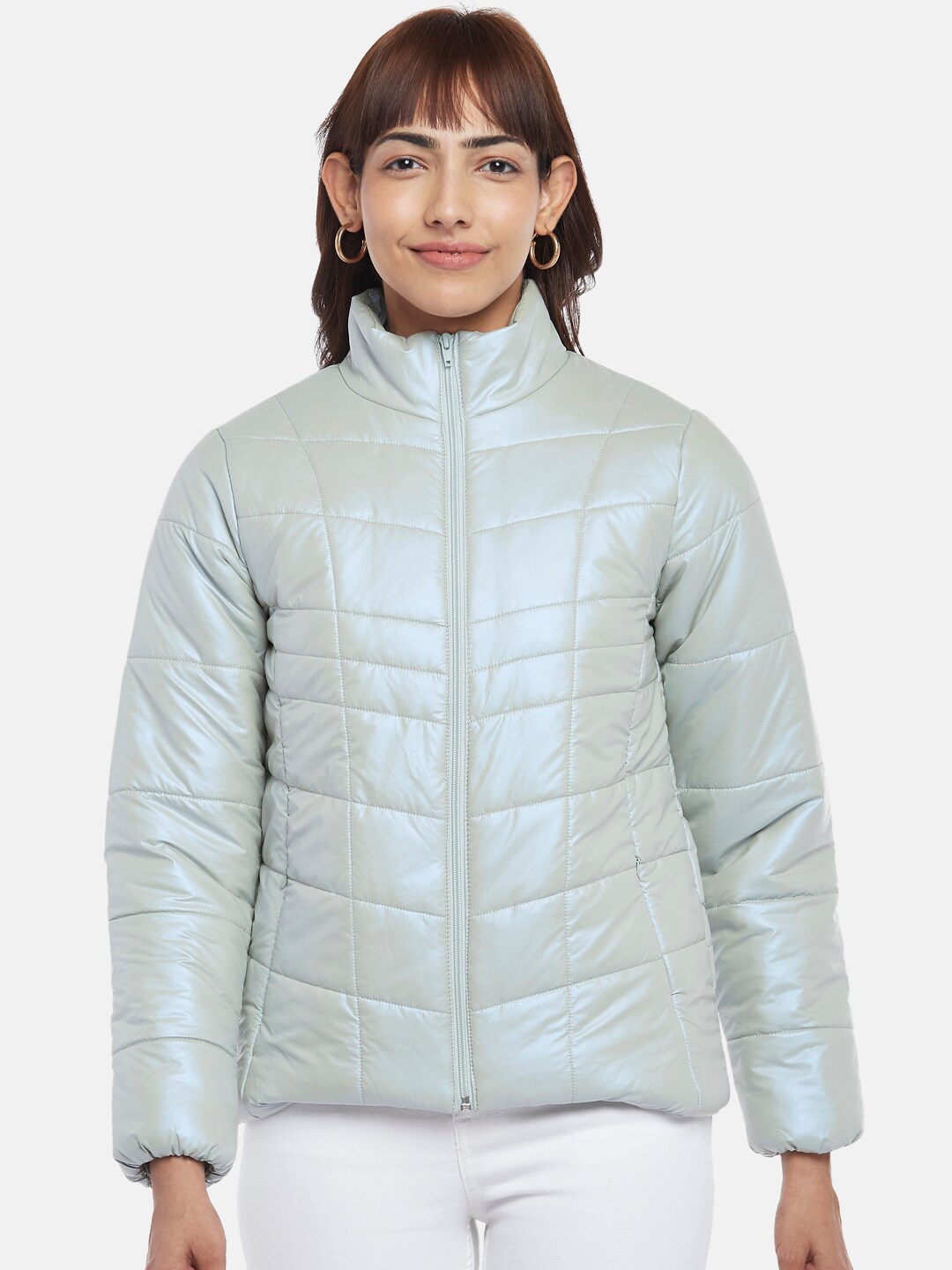 

People Women Green Cotton Solid Puffer Jacket