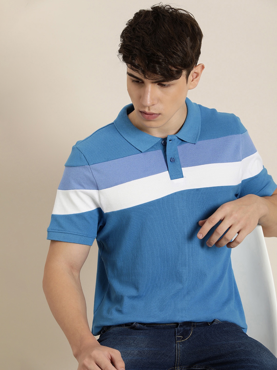 

encore by INVICTUS Striped Polo Collar T-shirt, Blue