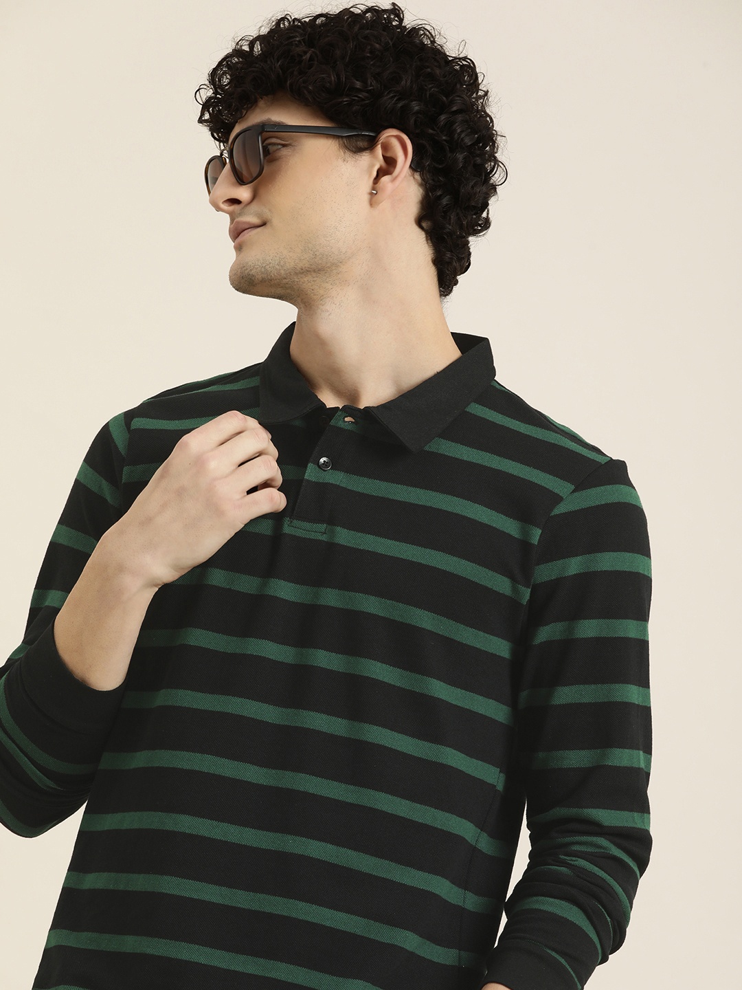 

encore by INVICTUS Polo Collar Striped Casual T-shirt, Black