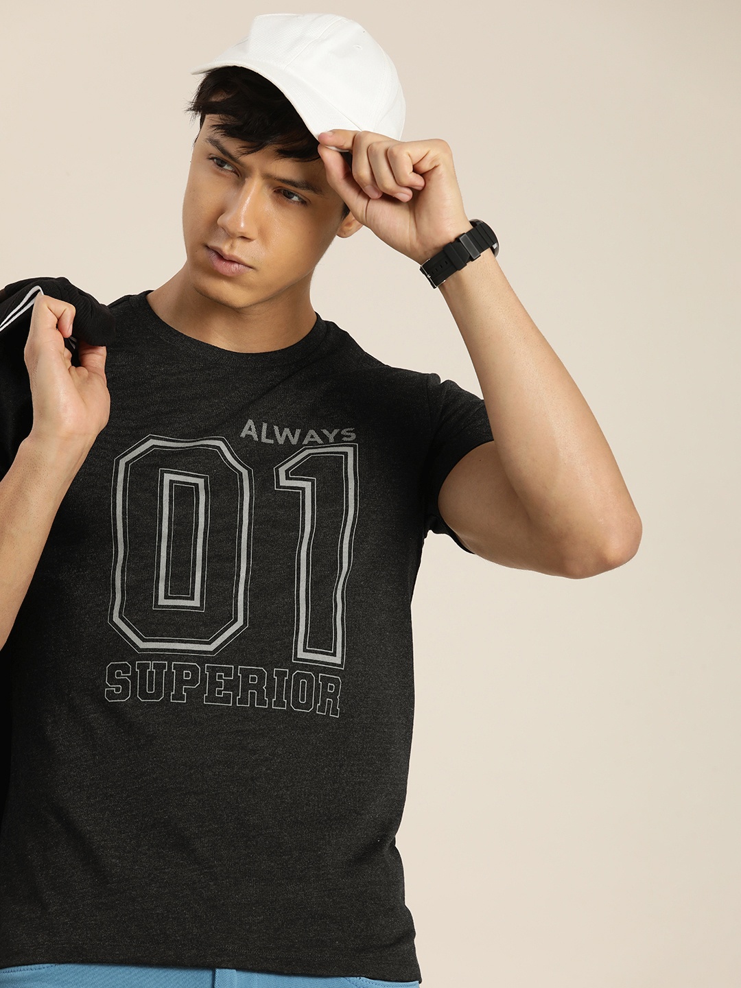 

encore by INVICTUS Men Varsity Printed T-shirt, Charcoal