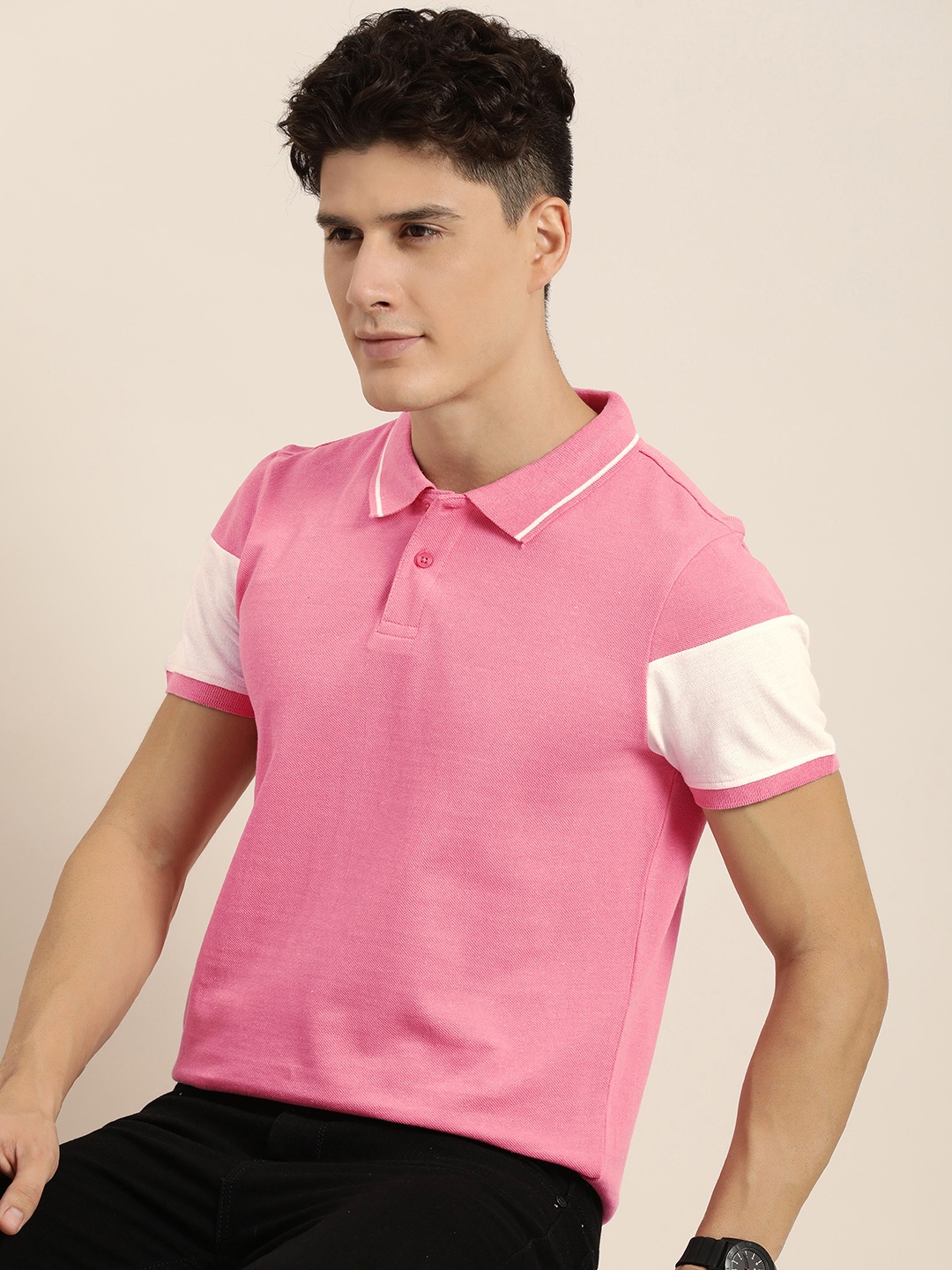 encore by INVICTUS Men Solid Polo Collar T-shirt, Pink