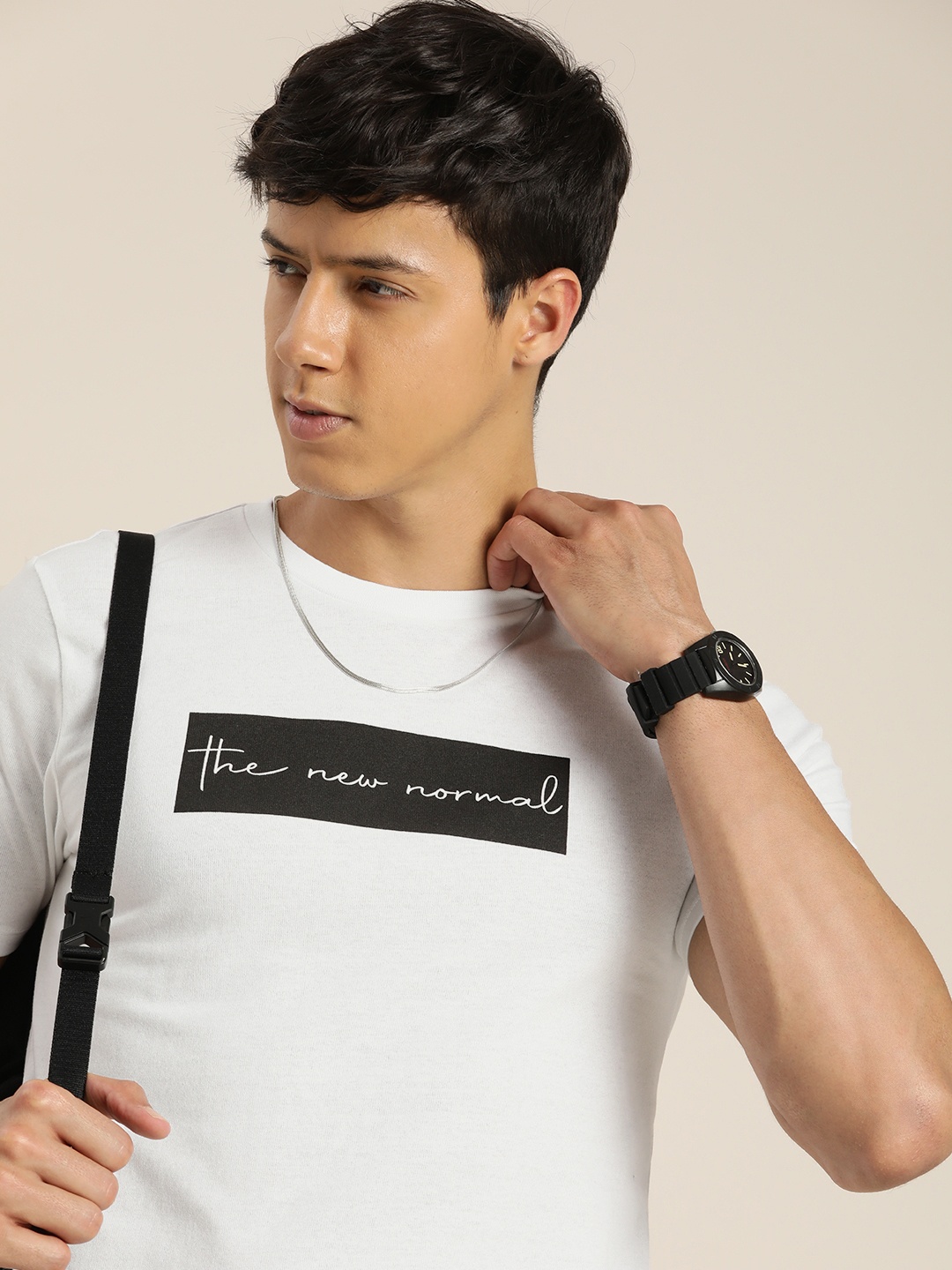 encore by INVICTUS Men Typography Pure Cotton T-shirt, White