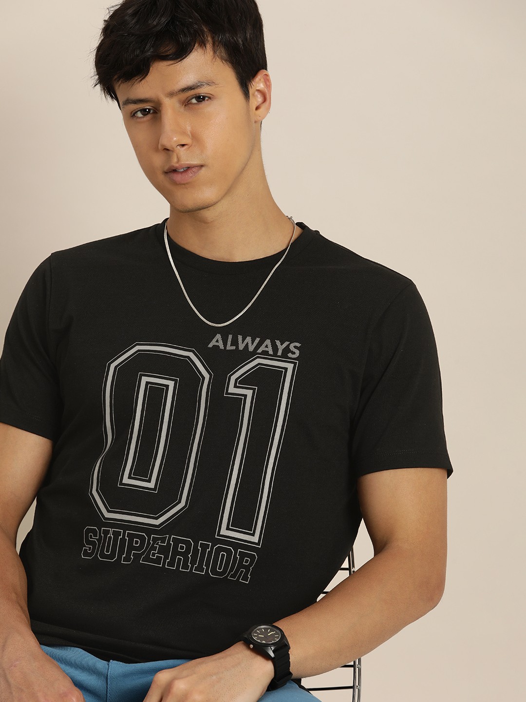 

encore by INVICTUS Men Varsity Printed T-shirt, Black