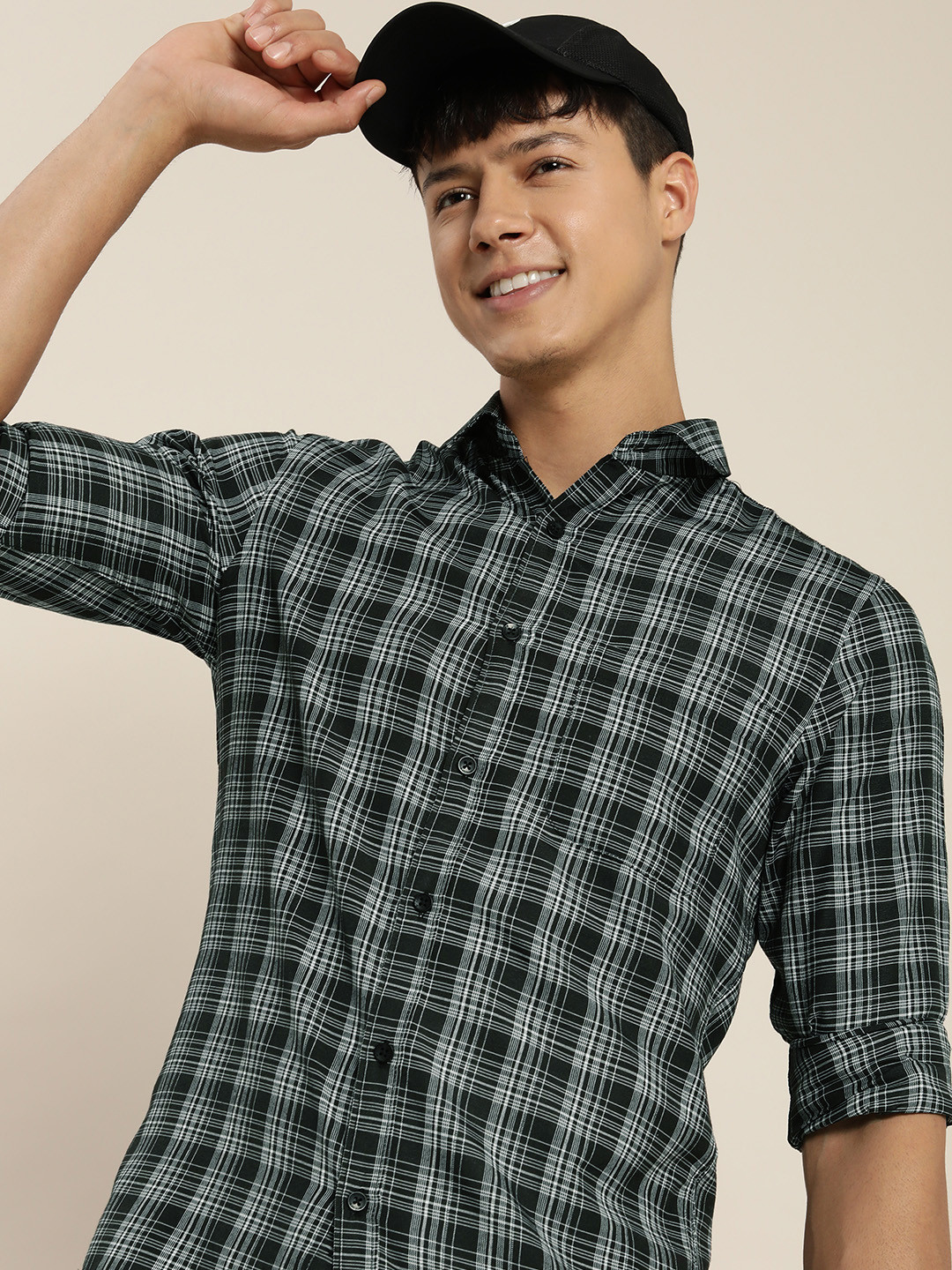 

encore by INVICTUS Men Tartan Checked Casual Shirt, Black