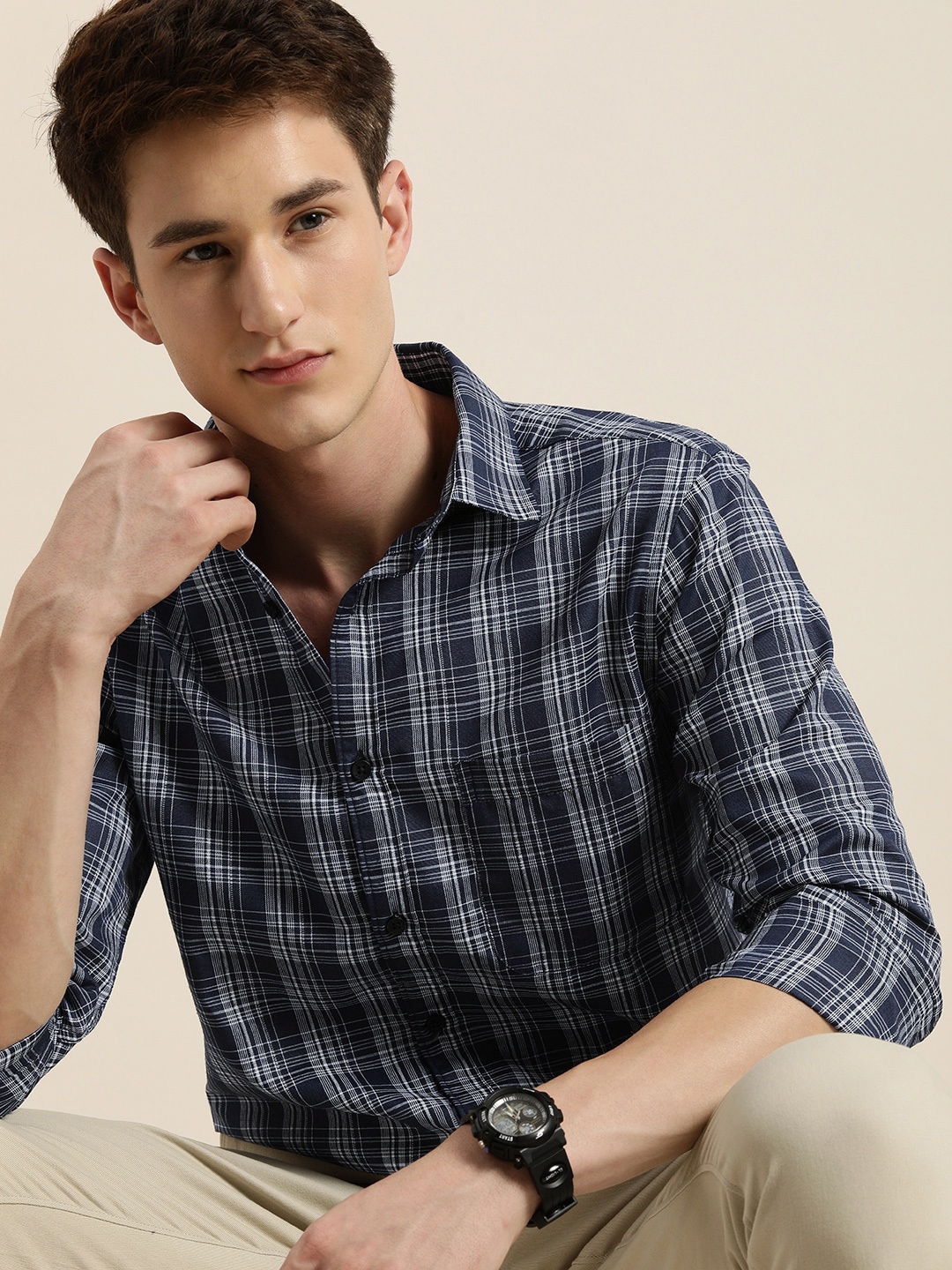

encore by INVICTUS Men Tartan Checked Casual Shirt, Blue