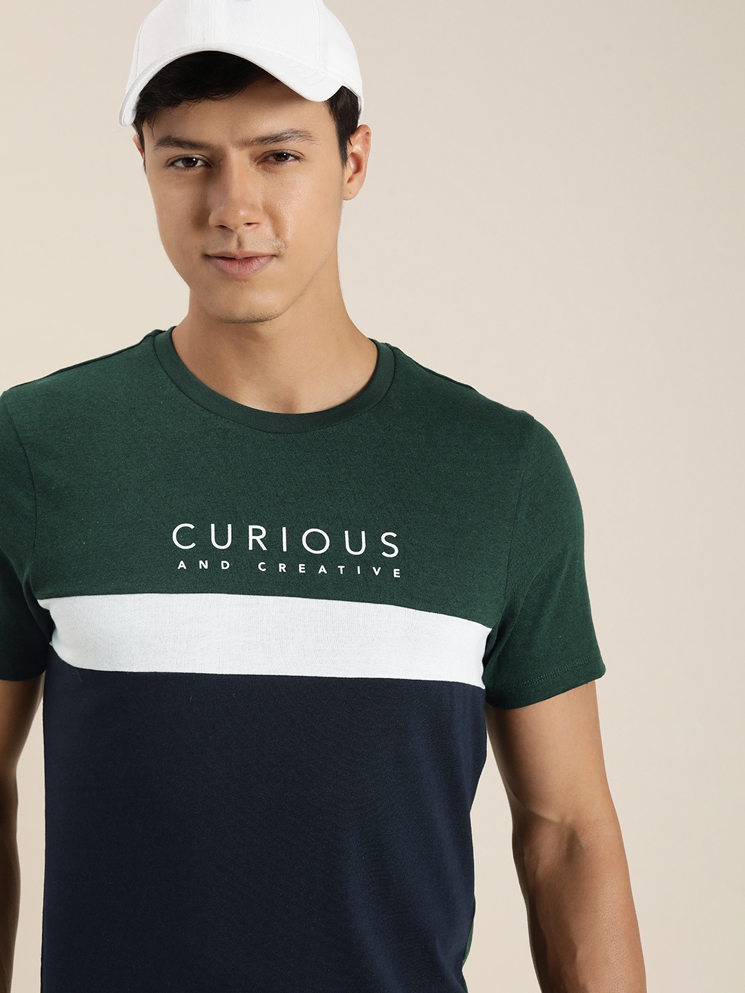 

encore by INVICTUS Men Typography Colourblocked T-shirt, Navy blue