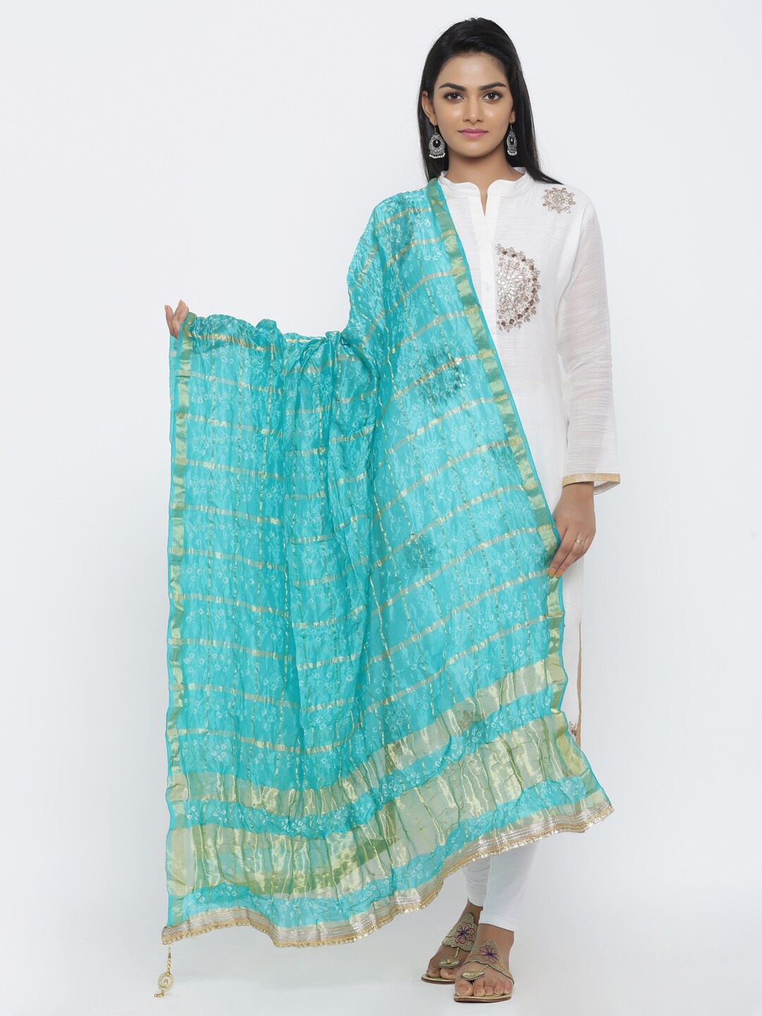 

SOUNDARYA Blue & Gold-Toned Dyed Art Silk Dupatta with Gotta Patti