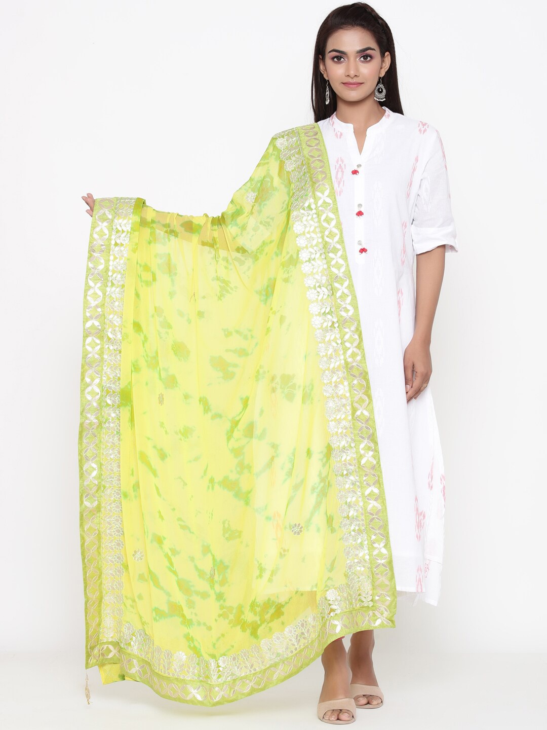 

SOUNDARYA Yellow & Green Dyed Dupatta with Gotta Patti