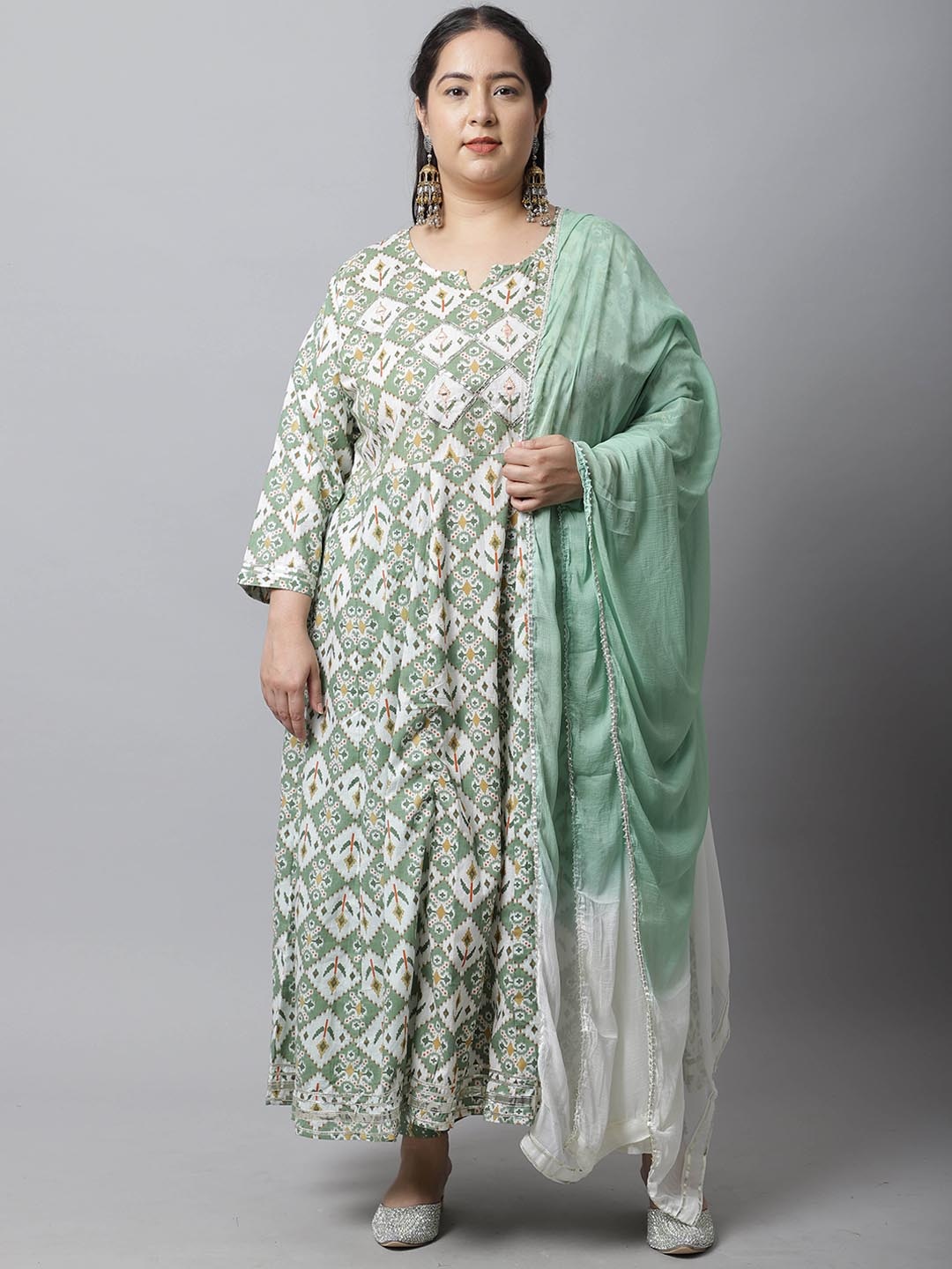 

Rajnandini Women Embroidered Pure Cotton Kurta with Trousers & With Dupatta, Green