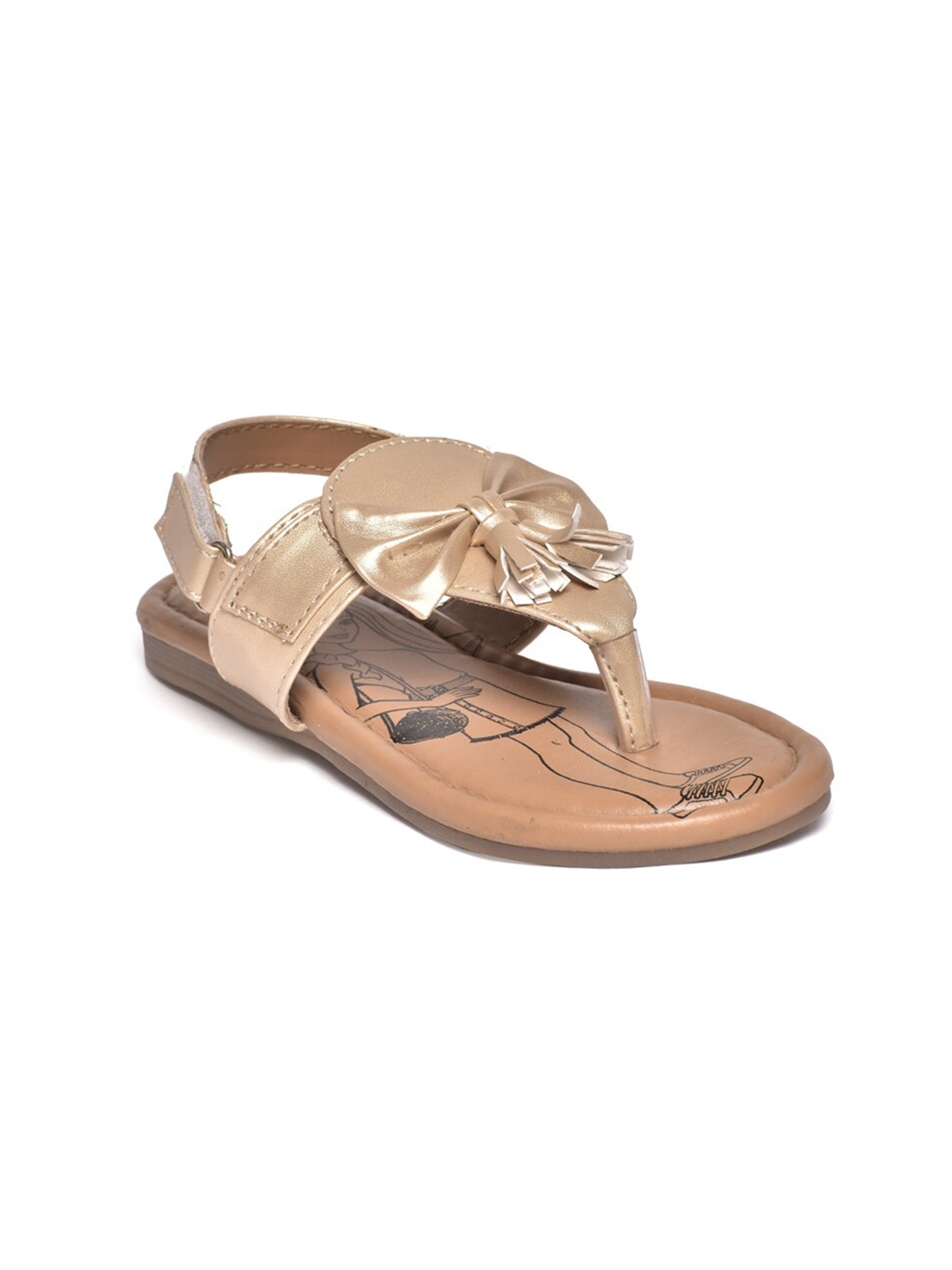 

toothless Girls Gold-Toned Party Open Toe Flats with Bows