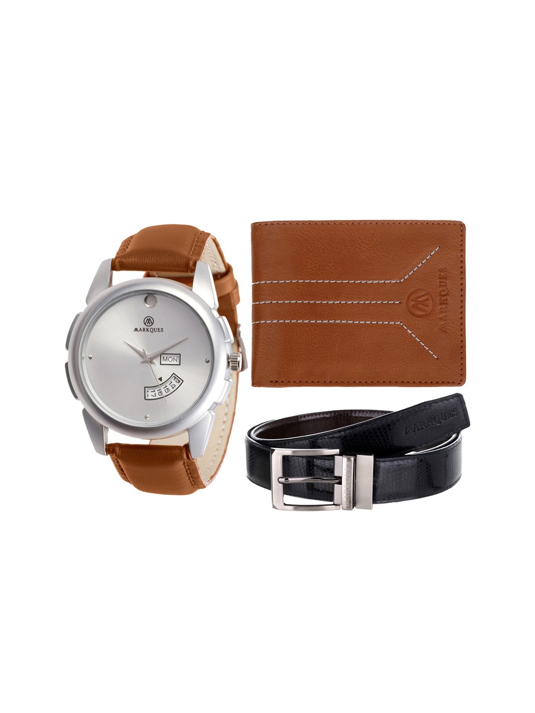 

MARKQUES Men Brown & Black Solid Leather Accessory Gift Set STV-770904-MIL-04-OT-01-Multi
